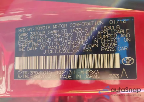 2014 Toyota Yaris Le (Tmc/Cbu Plant) from USA, damaged, VIN JTDKTUD30ED591894